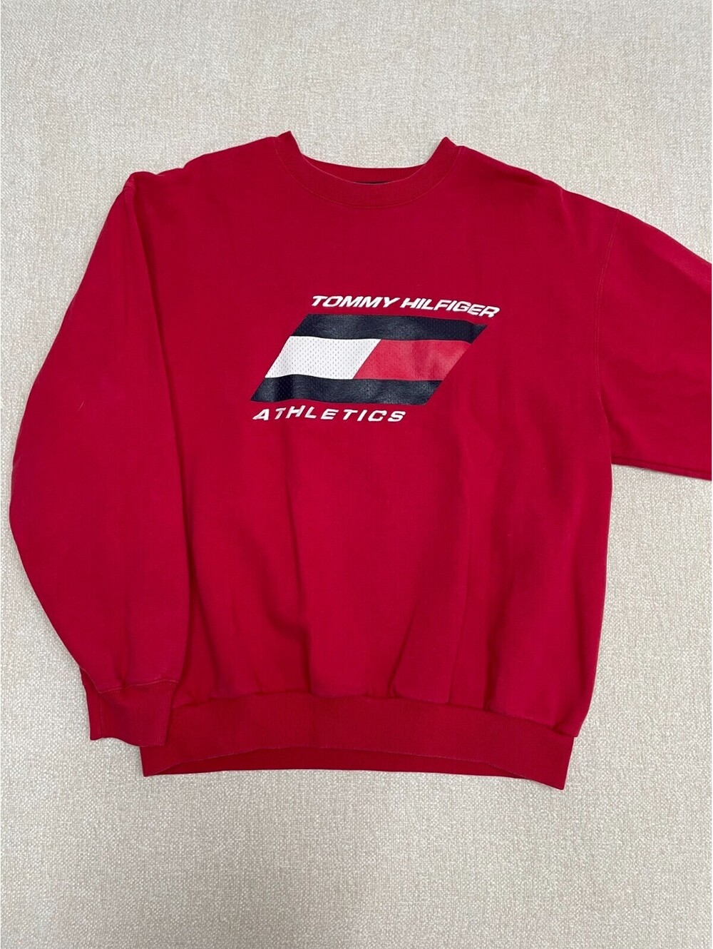 Vintage 90s Hilfiger Athletics Mens Medium Red Flag Logo Sweatshirt